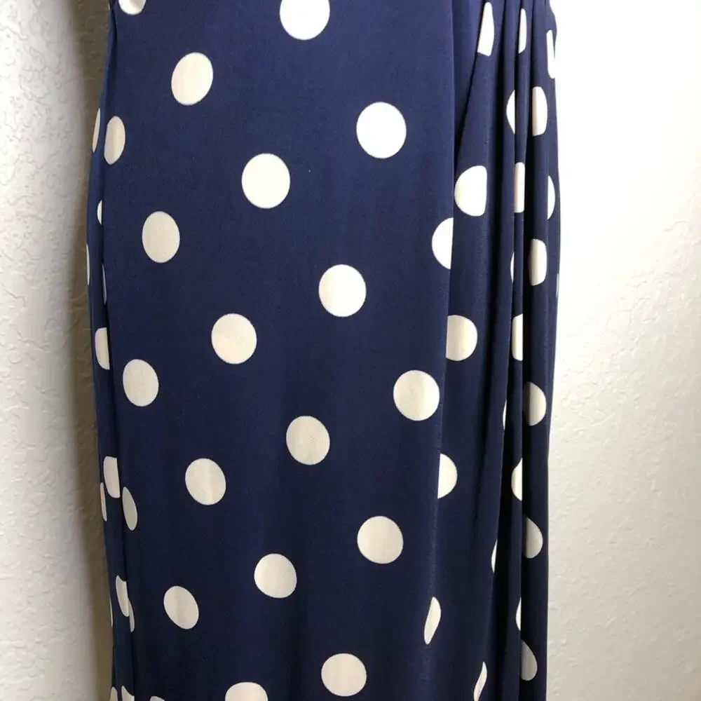 Eliza J navy blue cream tan polka dot faux wrap dress size 14
